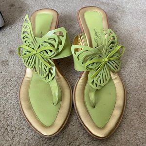 Green & Gold Slip on Heeled Sandal with Butterfly